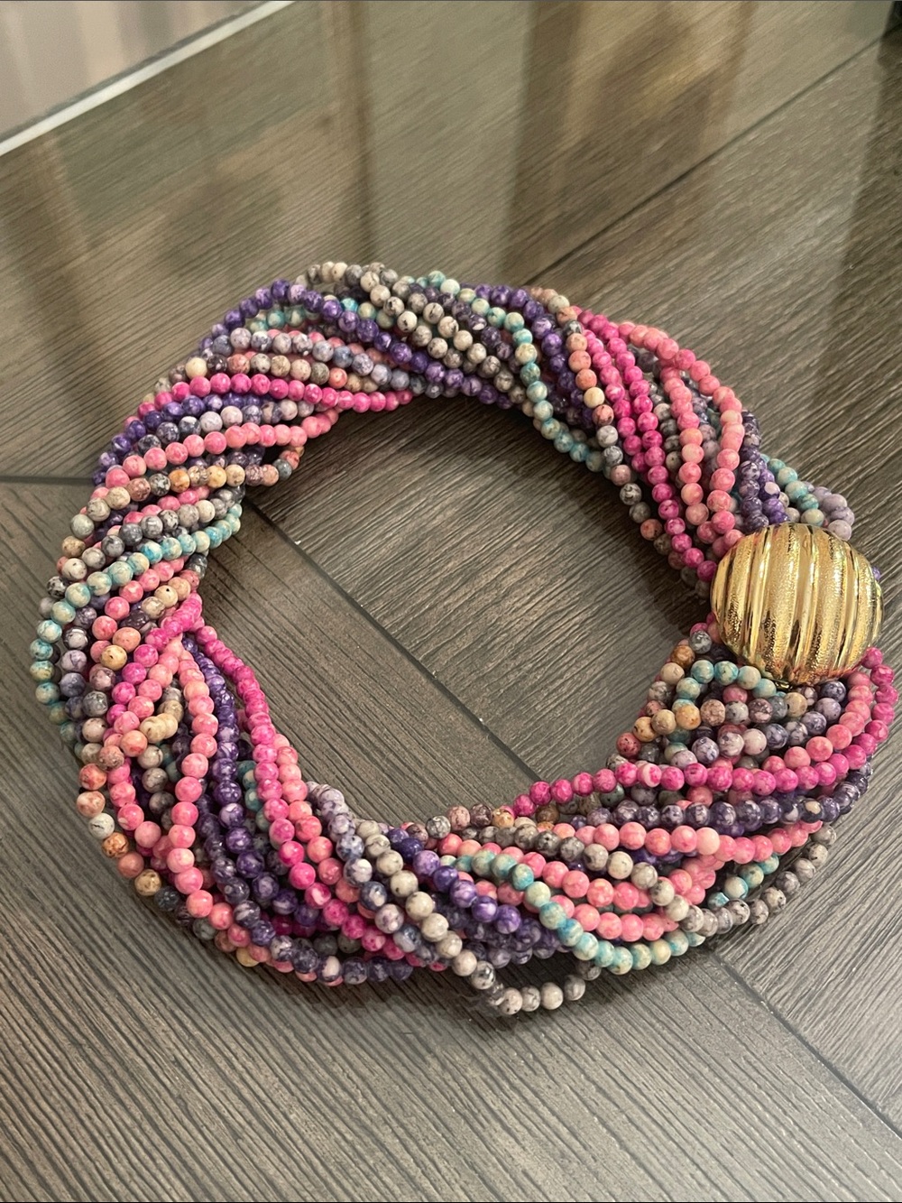 Vintage Twist a Bead Necklace Stone Beads with Clasp / Clip - 9 Strands